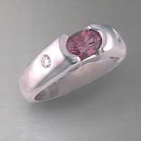  sterling ring, natural red spinel about 1 ct. diamonds 0.10 ct total weight