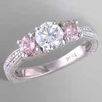 pink and white diamond ring in 18K white gold